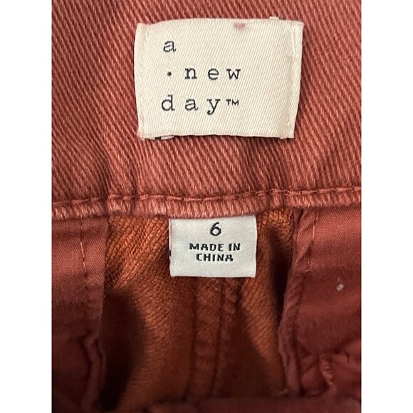 A New Day Rust Red Belted High Rise Straight Jeans Size 6 Fall Casual - Picture 3 of 7